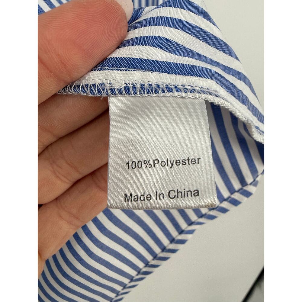 Tuckernuck Blue and White Pinstripe Ruffled Collar Button-Down Blouse - Picture 11 of 12